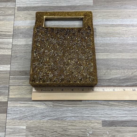 VTG Inge Christopher Indolink Gold Beaded Evening Bag Purse Clutch - 8S569 - Picture 7 of 8